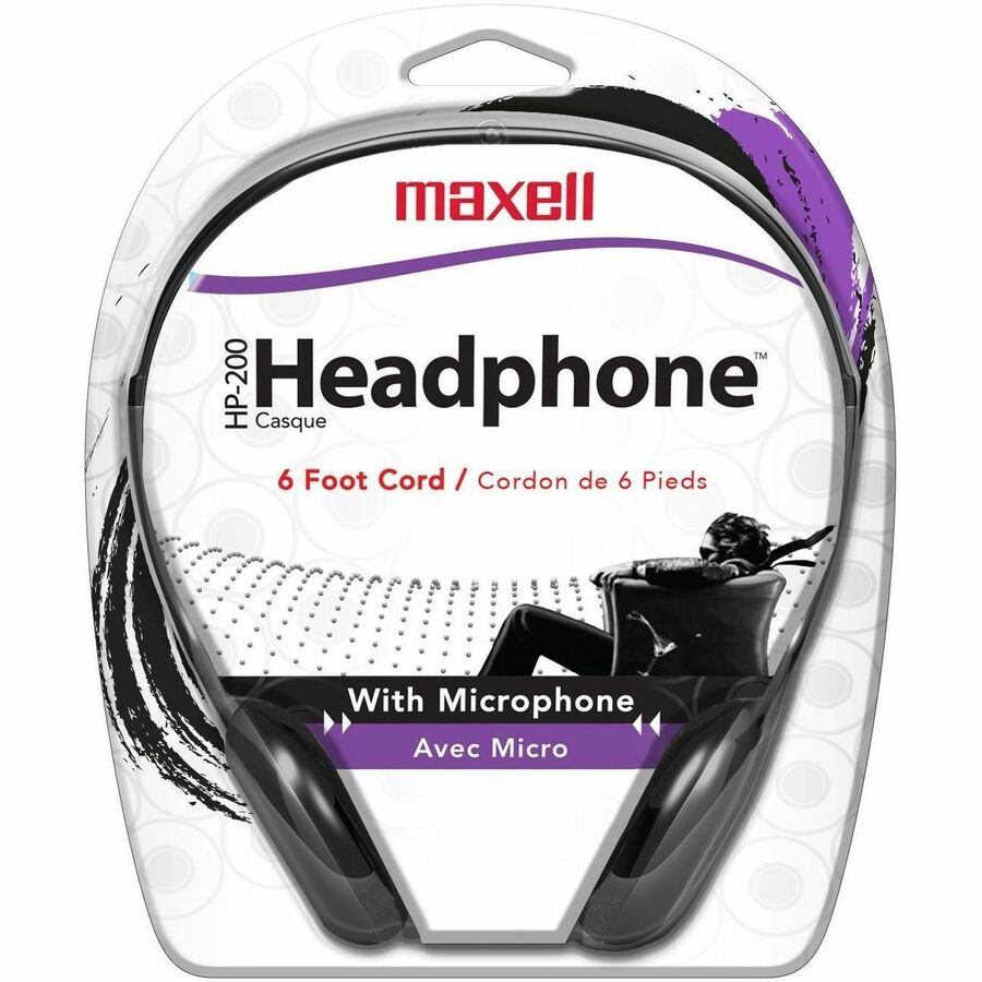 HP200 Headphone with Microphone, 6 ft Cord, Black