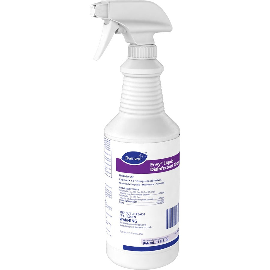 Diversey Envy Liquid Disinfectant Cleaner - Ready-To-Use - 32 fl oz (1 quart) - Lavender, Ammonia Scent - 1 Each - Color-free, Disinfectant, Virucidal, Bactericide, Fungicide, Mildewstatic, Rinse-free, Non-abrasive, Deodorize - Clear