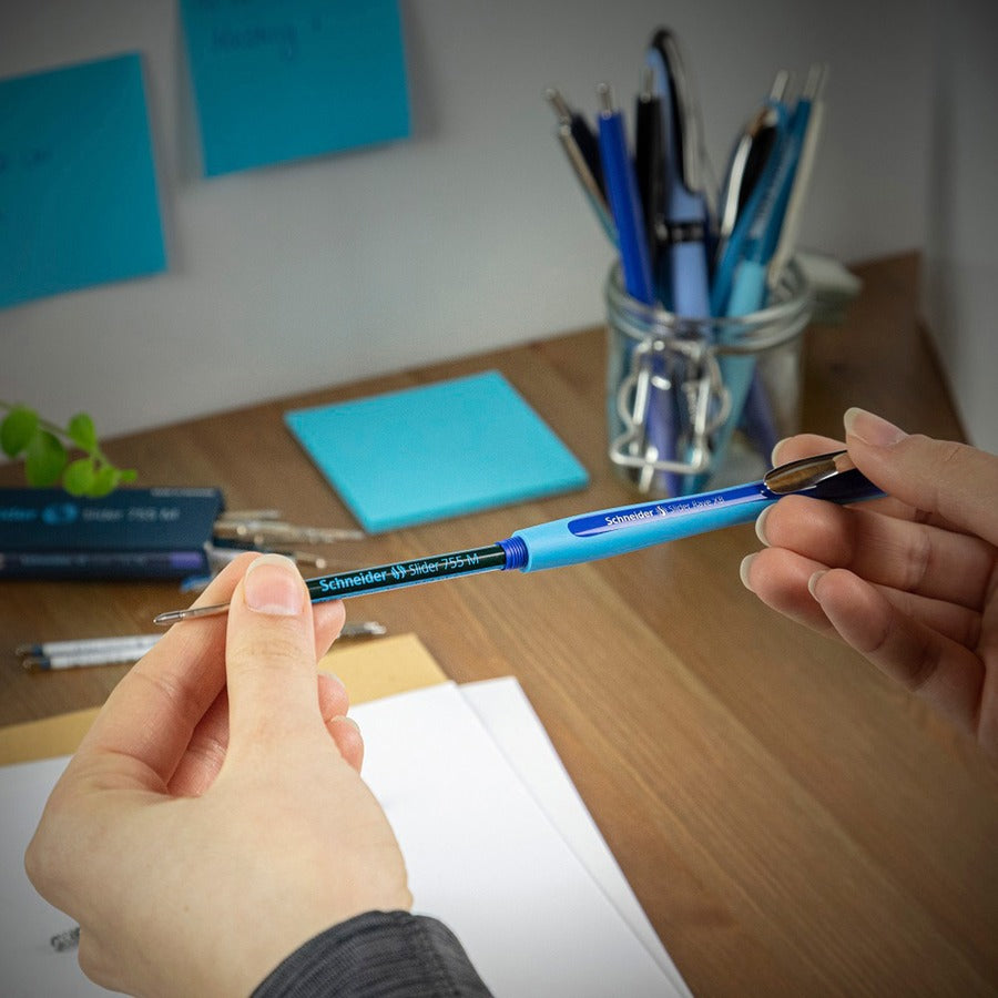 Slider Rave XB Ballpoint Pen, Retractable, Extra-Bold 1.4 mm, Black Ink, Black/Light Blue Barrel