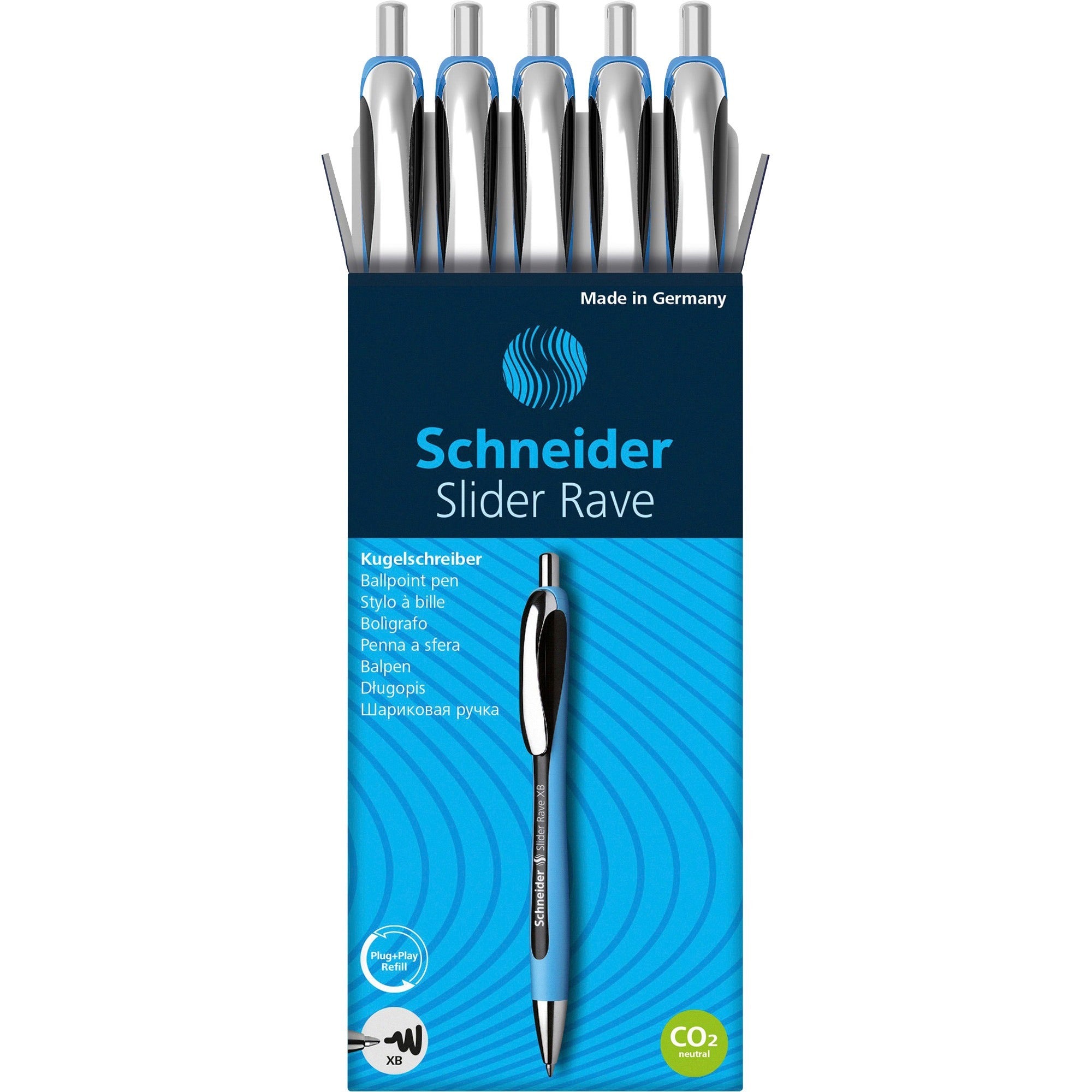 Slider Rave XB Ballpoint Pen, Retractable, Extra-Bold 1.4 mm, Black Ink, Black/Light Blue Barrel