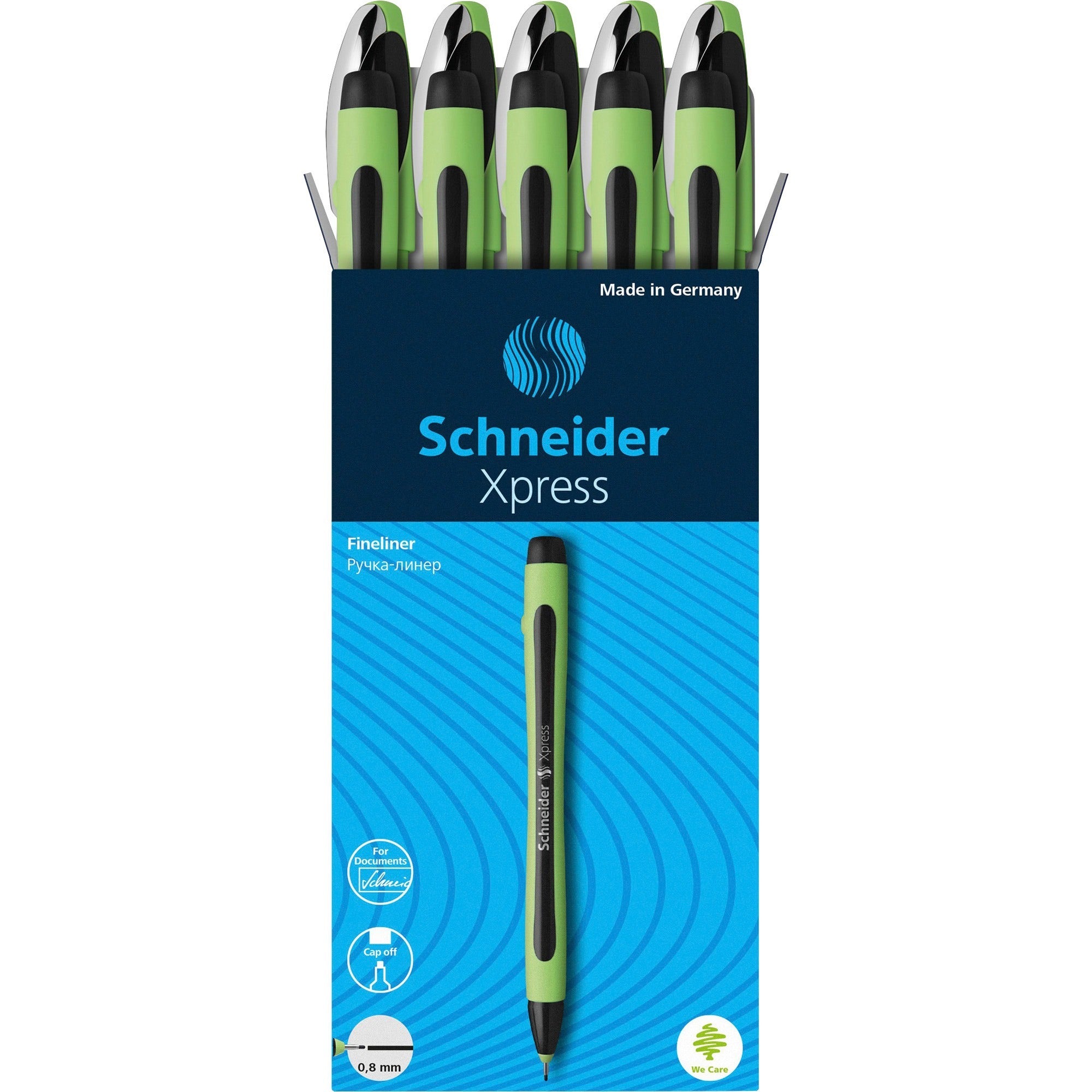 Xpress Fineliner Porous Point Pen, Stick, Medium 0.8 mm, Black Ink, Black/Green Barrel, 10/Box