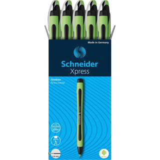 Xpress Fineliner Porous Point Pen, Stick, Medium 0.8 mm, Black Ink, Black/Green Barrel, 10/Box