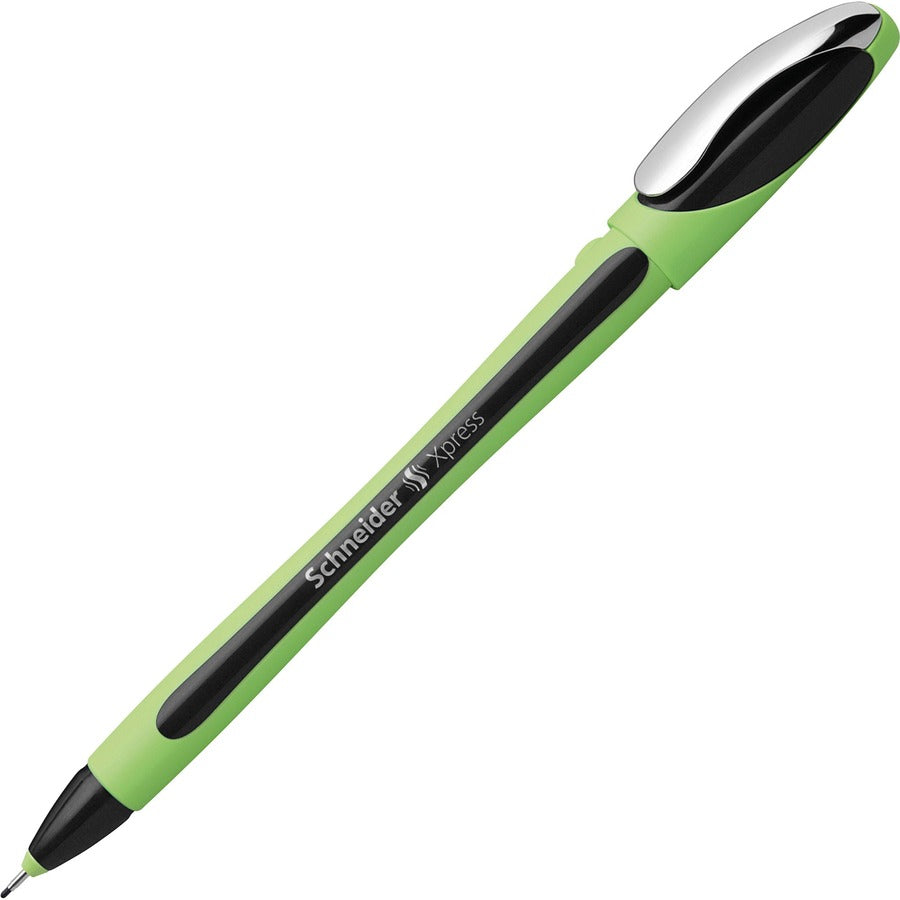 Xpress Fineliner Porous Point Pen, Stick, Medium 0.8 mm, Black Ink, Black/Green Barrel, 10/Box