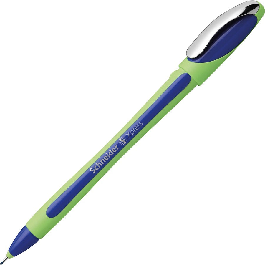 Xpress Fineliner Porous Point Pen, Stick, Medium 0.8 mm, Blue Ink, Blue/Green Barrel, 10/Box