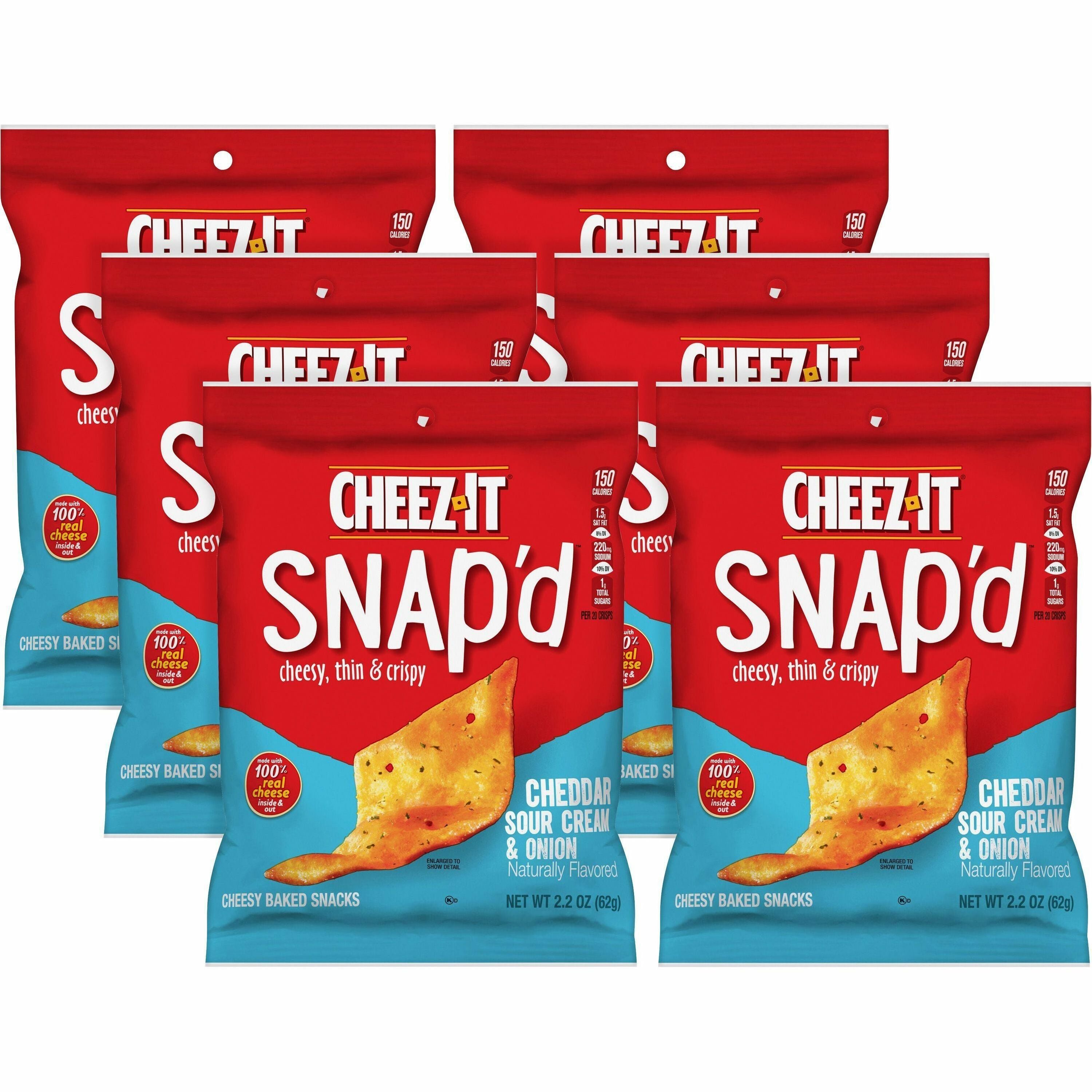 Cheez-it Snap'd Crackers, Cheddar Sour Cream and Onion, 2.2 oz Pouch, 6/Pack