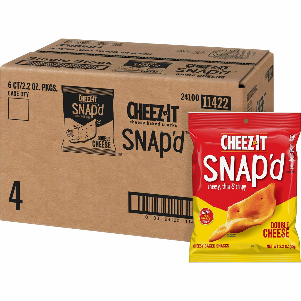 Cheez-it Snap'd Crackers, Double Cheese, 2.2 oz Pouch, 6/Pack