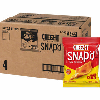 Cheez-it Snap'd Crackers, Double Cheese, 2.2 oz Pouch, 6/Pack