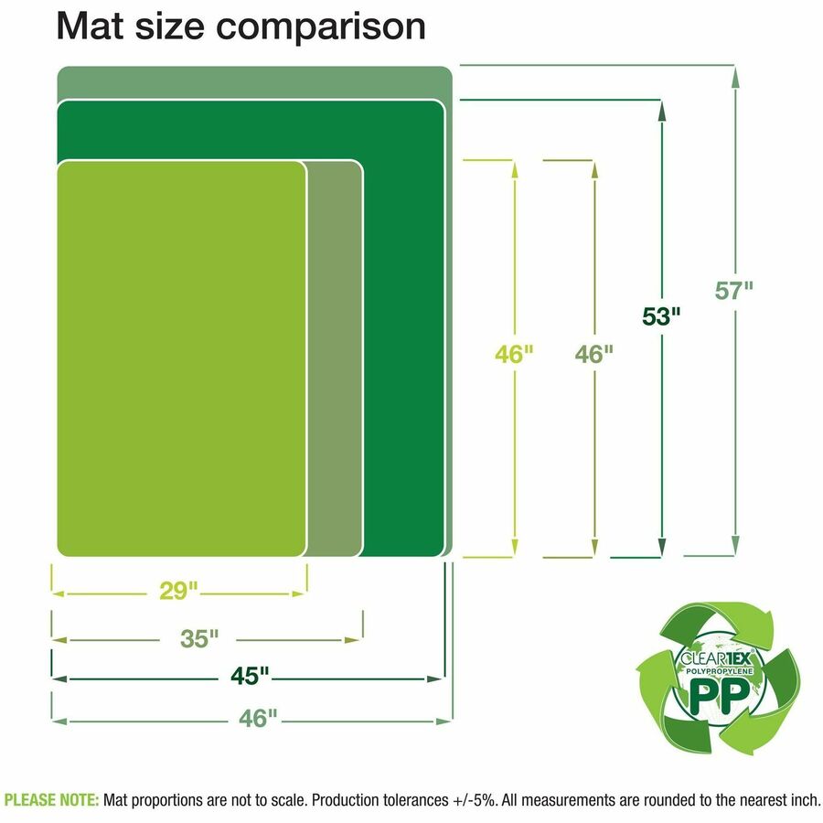 Cleartex Polypropylene Rectangular Anti-Slip Foldable Chair Mat for Hard Floors - 46" x 57" - Translucent Rectangular Polypropylene Anti-Slip Chair Mat For Hard Floors - 57" L x 46" W x 0.07" D