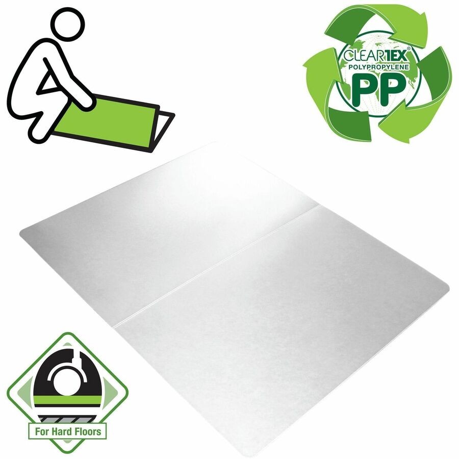 Cleartex Polypropylene Rectangular Anti-Slip Foldable Chair Mat for Hard Floors - 46" x 57" - Translucent Rectangular Polypropylene Anti-Slip Chair Mat For Hard Floors - 57" L x 46" W x 0.07" D