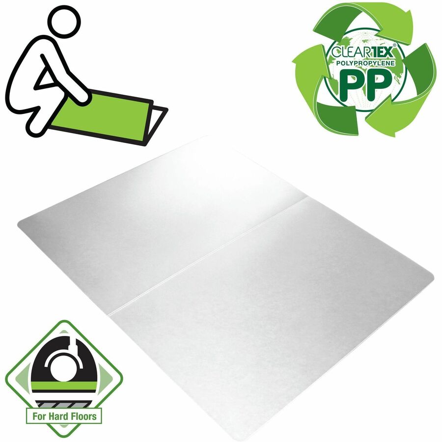 Cleartex Polypropylene Rectangular Anti-Slip Foldable Chair Mat for Hard Floors - 46" x 57" - Translucent Rectangular Polypropylene Anti-Slip Chair Mat For Hard Floors - 57" L x 46" W x 0.07" D - 3