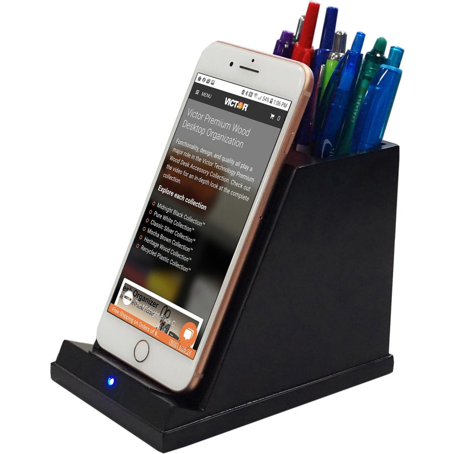 Victor CS100 Wireless Phone Charger with Pencil Cup - 1 Each - Input connectors: USB