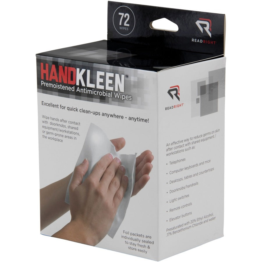HandKleen Premoistened Antibacterial Wipes, 7 x 5, Foil Packet, Unscented, White, 72/Box