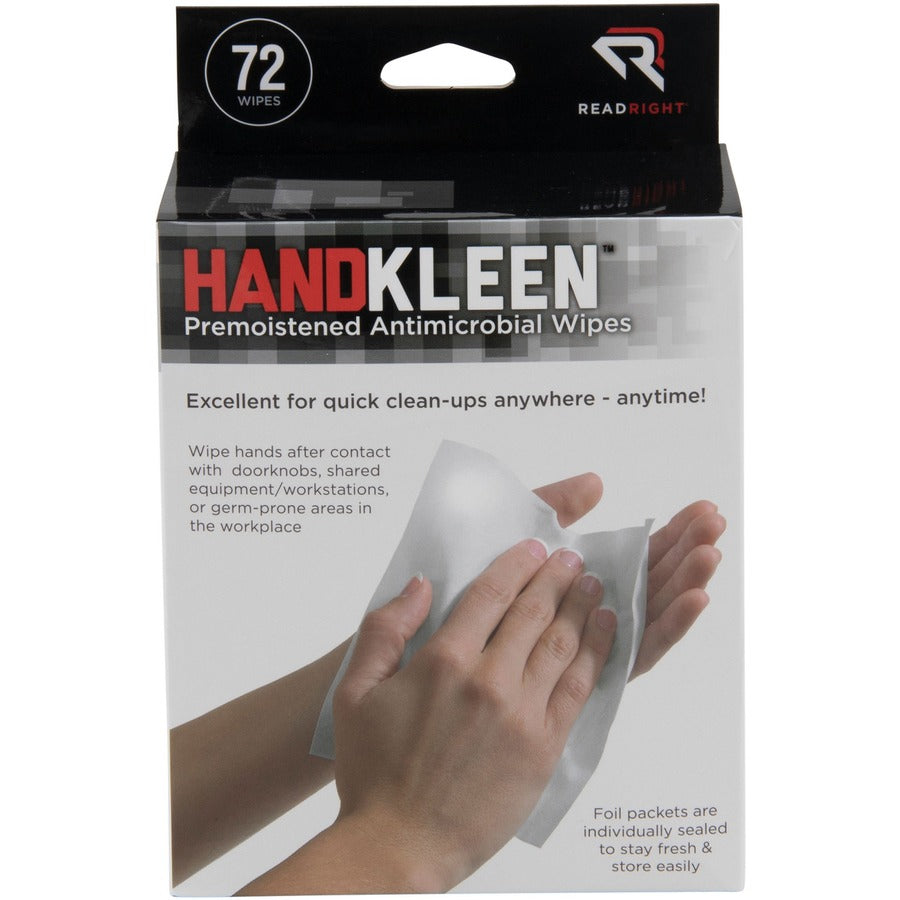 HandKleen Premoistened Antibacterial Wipes, 7 x 5, Foil Packet, Unscented, White, 72/Box