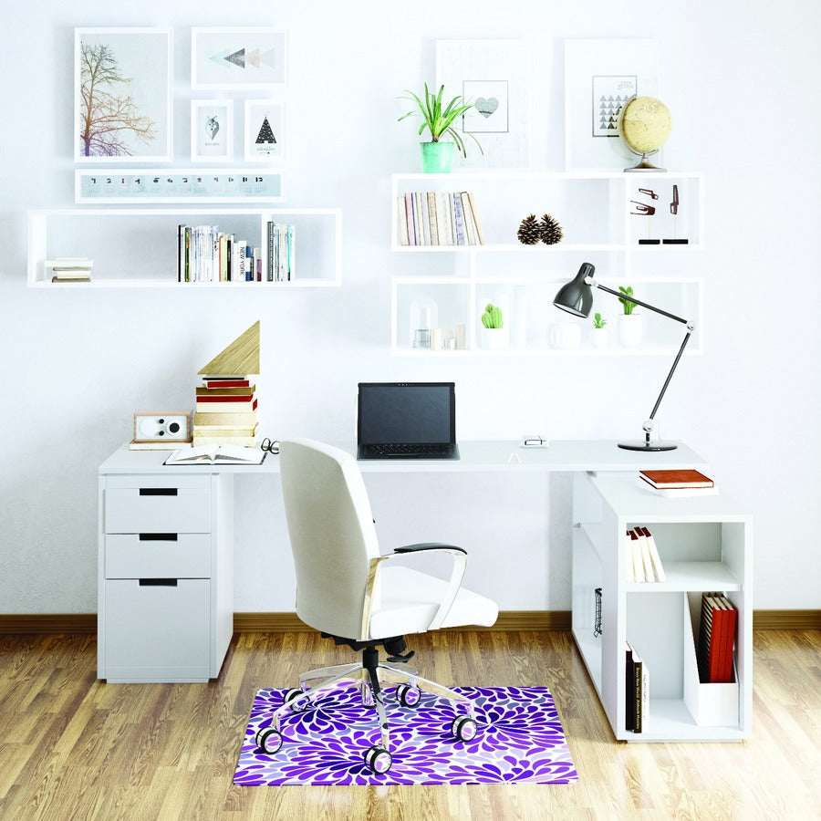 Deflecto FashionMat Purple Rain Chair Mat - Home, Office, Classroom, Hard Floor, Pile Carpet, Dorm Room - 40" Length x 35" Width x 0.050" Thickness - Rectangular - Purple Rain - Vinyl - Multicolor - 1 / Carton