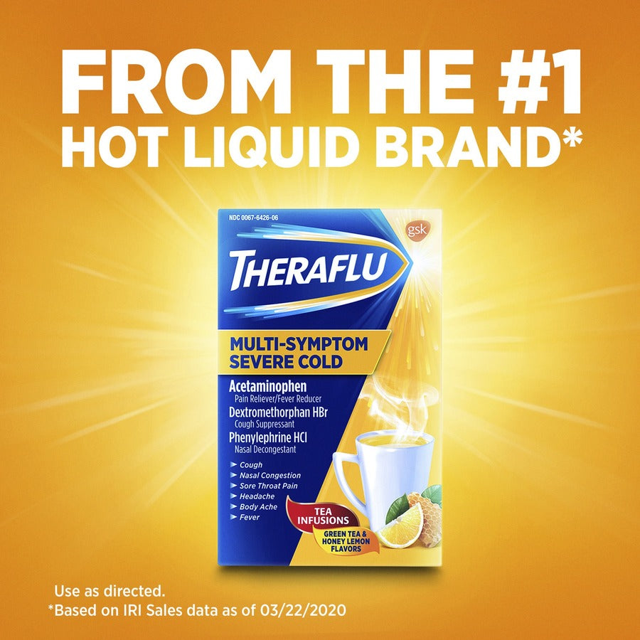 Theraflu Multi-Symptom Severe Cold & Cough Medicine - For Cold, Flu, Nasal Congestion, Cough, Body Ache, Sore Throat, Sinus Pain, Headache, Fever - Honey Lemon - 1 Each - 6 Per Box - 7