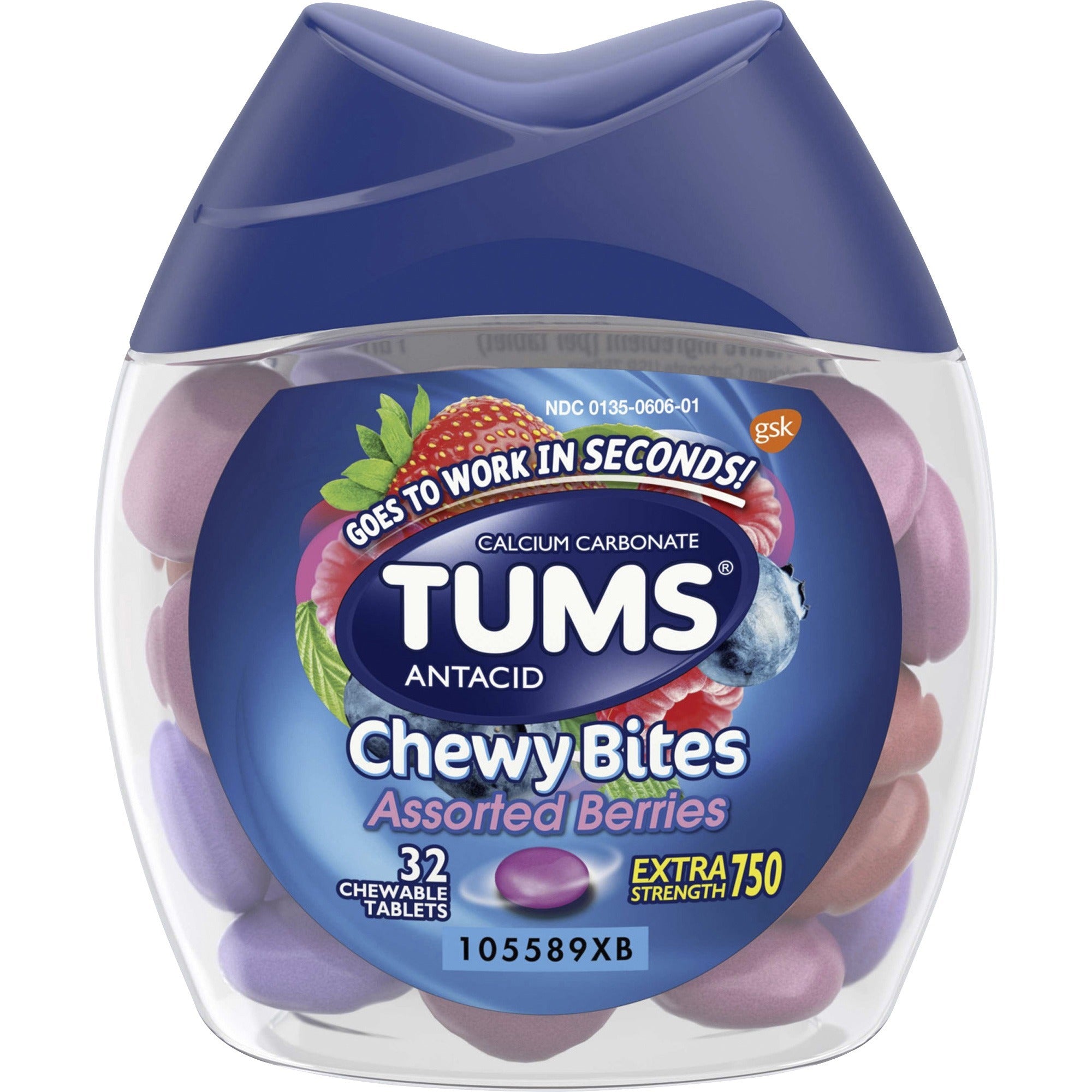 TUMS Chewy Bites Chewable Antacid Tablets - For Acid Indigestion, Heartburn, Sour Stomach, Upset Stomach - Assorted Berries - 1 EachBottle - 1