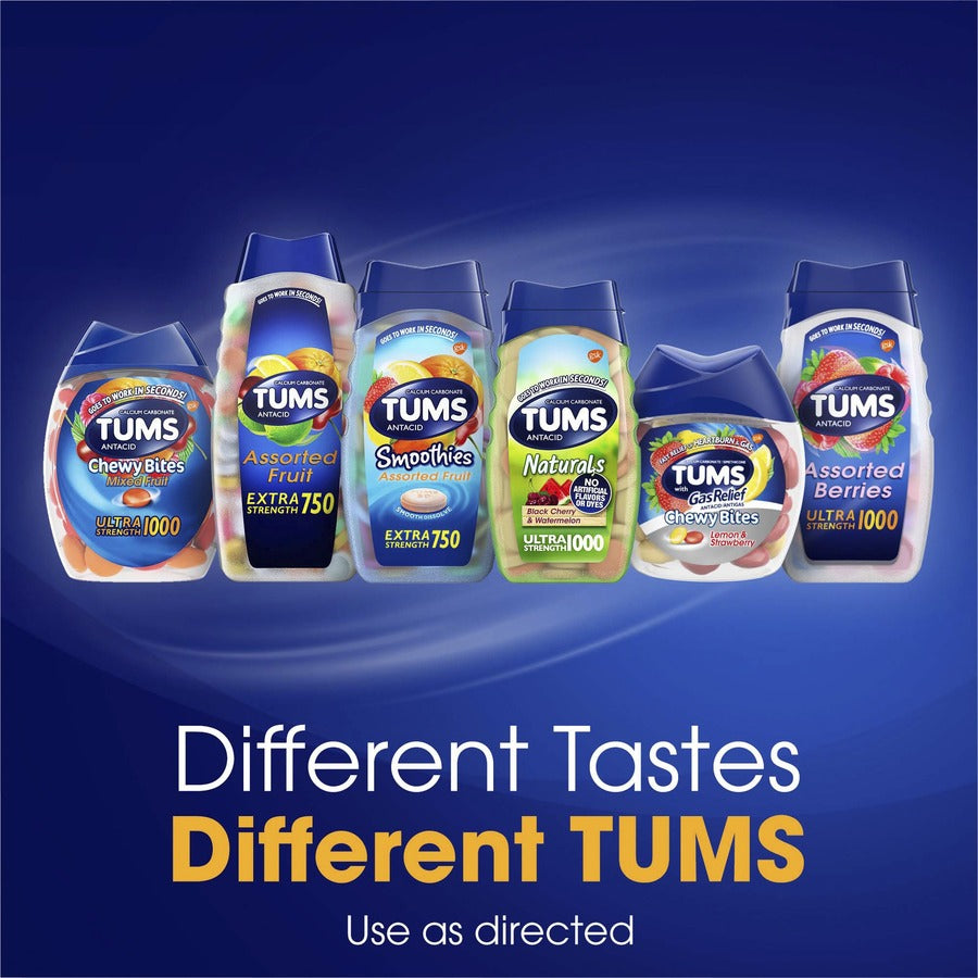 TUMS Chewy Bites Chewable Antacid Tablets - For Acid Indigestion, Heartburn, Sour Stomach, Upset Stomach - Assorted Berries - 1 EachBottle