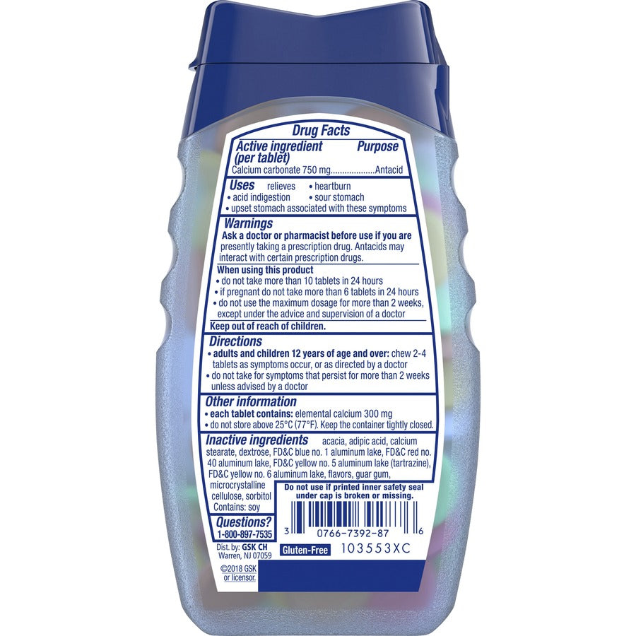 TUMS Smoothies Extra Strength Antacid Chewable Tablet - For Acid Indigestion, Heartburn, Sour Stomach, Upset Stomach - Assorted Fruit - 1 EachBottle