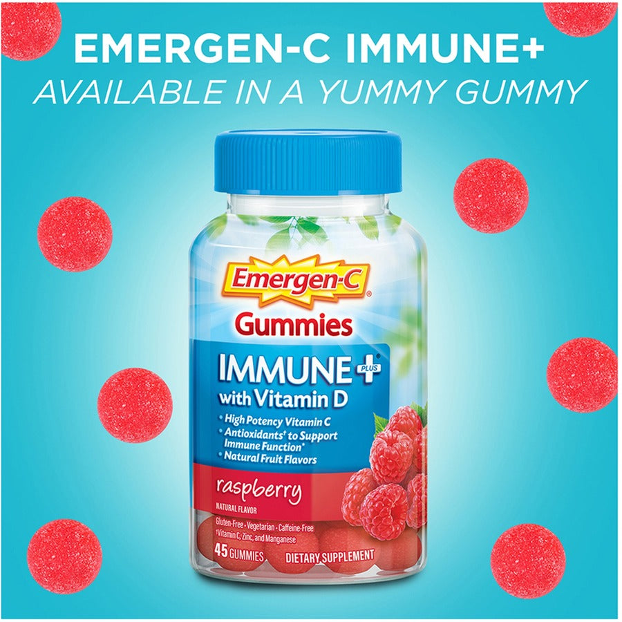 Emergen-C Immune+ Raspberry Gummies - For Immune Support - Raspberry - 1 Each - 45 Per Bottle - 6