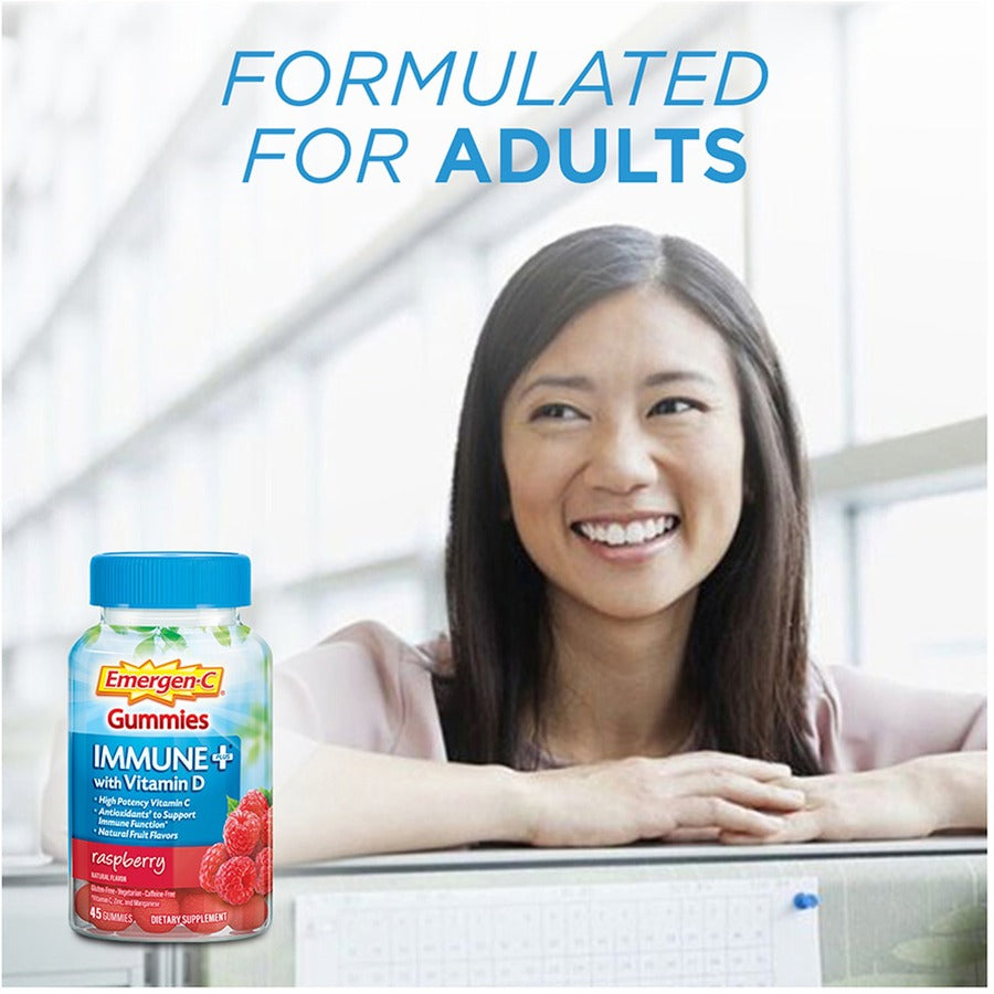 Emergen-C Immune+ Raspberry Gummies - For Immune Support - Raspberry - 1 Each - 45 Per Bottle - 3