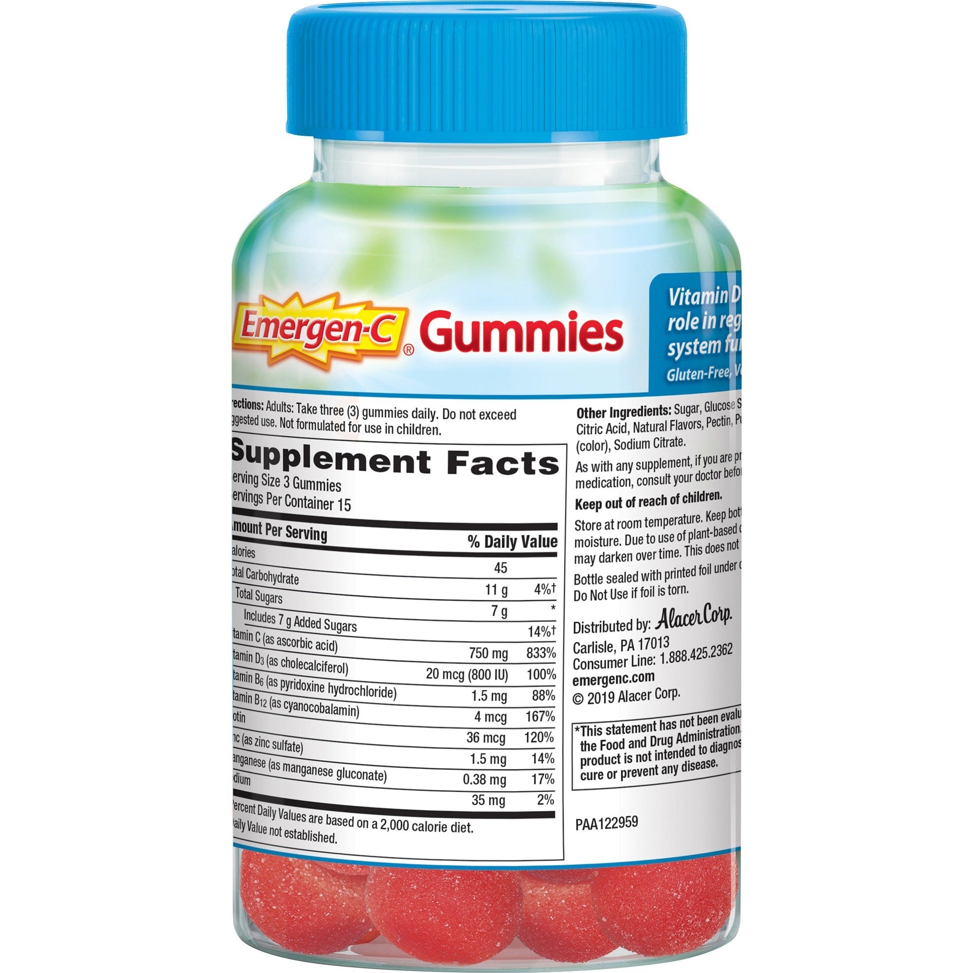 Emergen-C Immune+ Raspberry Gummies - For Immune Support - Raspberry - 1 Each - 45 Per Bottle - 2