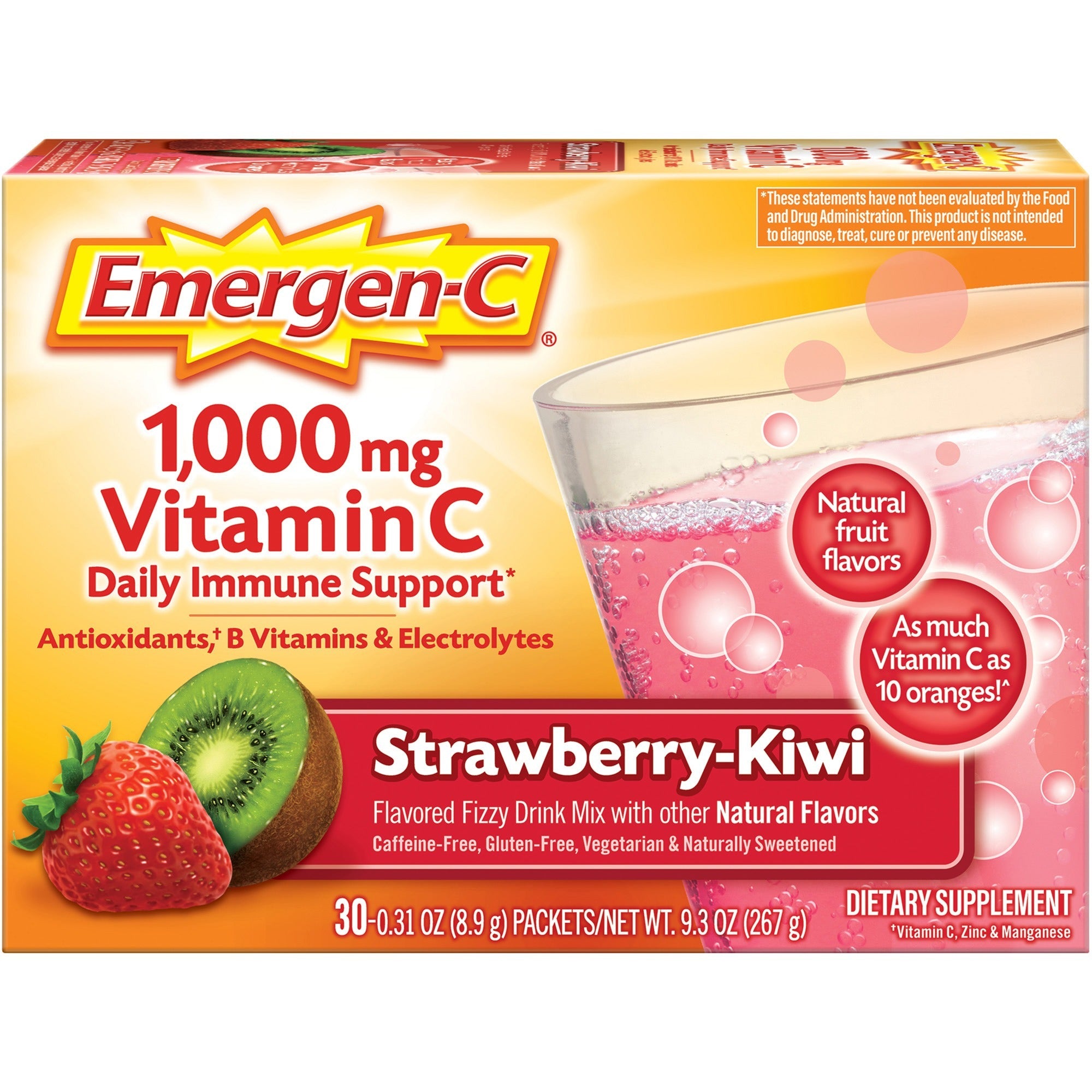 Emergen-C Strawberry-Kiwi Vitamin C Drink Mix - For Immune Support - Strawberry Kiwi - 1 Each - 30 Per Box - 1