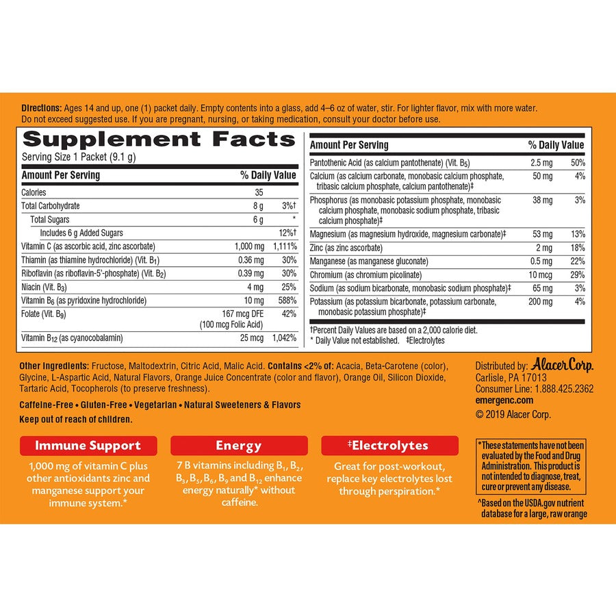 Emergen-C Super Orange Vitamin C Drink Mix - For Immune Support - Super Orange - 1 Each - 30 Per Box