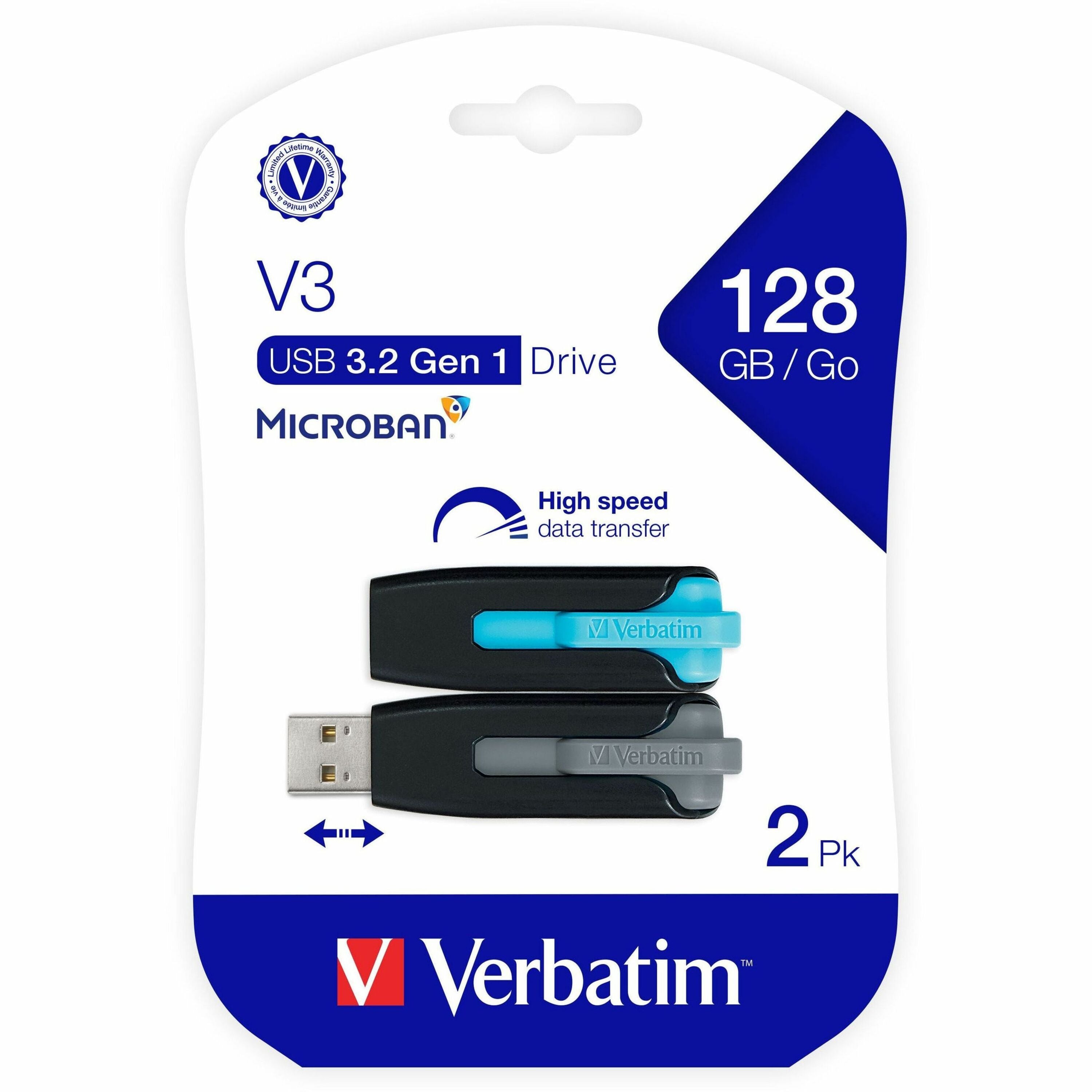 128GB Store 'n' Go V3 USB 3.2 Gen 1 Flash Drive - 2pk - Blue, Gray - 128GB - 2pk - Blue, Gray - 1