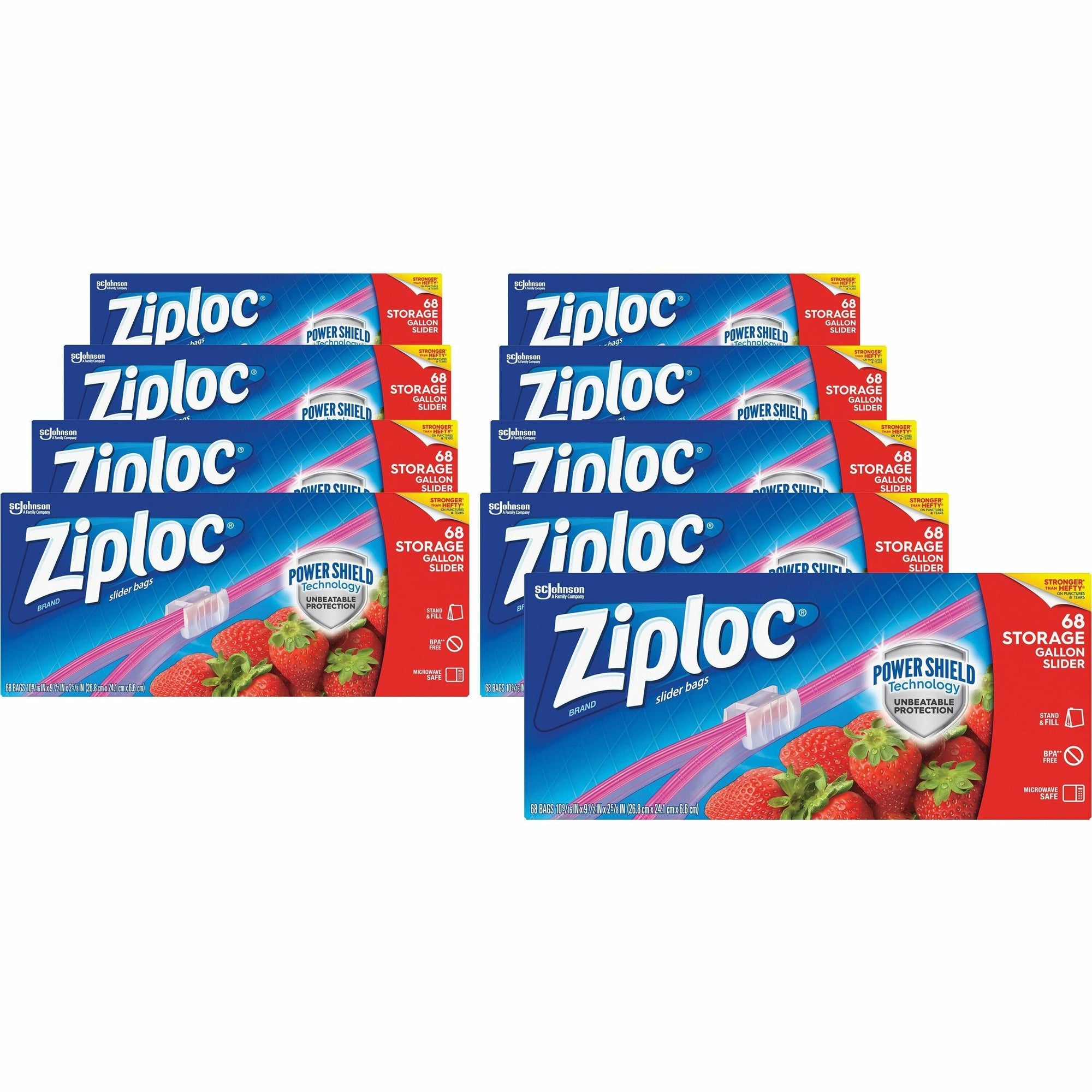 Ziploc Gallon Storage Slider Bags - Large Size - 1 gal Capacity - 10.56" Width x 9.50" Length - Sliding Closure - Blue - 9/Carton - 68 Per Box - Food, Supplies
