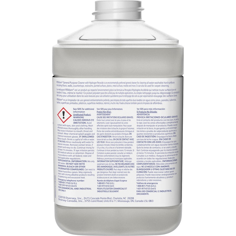PERdiem General Purpose Cleaner with Hydrogen Peroxide - Concentrate - 84.5 fl oz (2.6 quart)Bottle - 2 / Carton - Heavy Duty, Dilutable, Phosphorous-free, Odorless, Color-free, Dye-free, Fragrance-free, Kosher - Clear