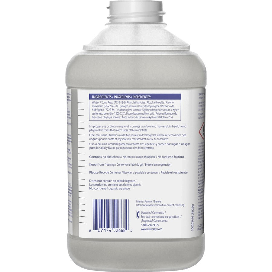 PERdiem General Purpose Cleaner with Hydrogen Peroxide - Concentrate - 84.5 fl oz (2.6 quart)Bottle - 2 / Carton - Heavy Duty, Dilutable, Phosphorous-free, Odorless, Color-free, Dye-free, Fragrance-free, Kosher - Clear