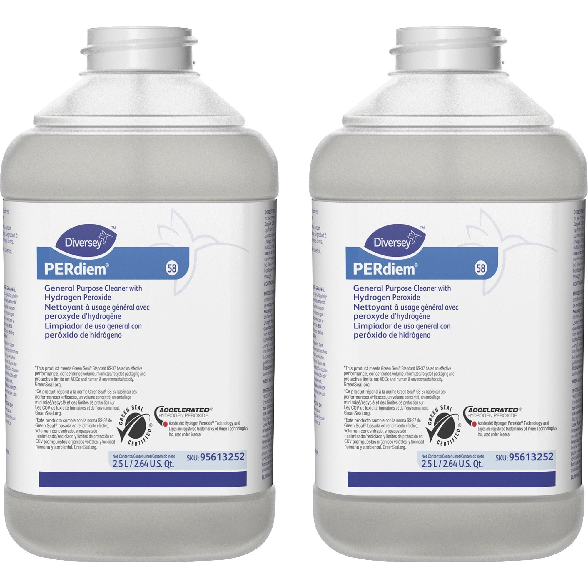 PERdiem General Purpose Cleaner with Hydrogen Peroxide - Concentrate - 84.5 fl oz (2.6 quart)Bottle - 2 / Carton - Heavy Duty, Dilutable, Phosphorous-free, Odorless, Color-free, Dye-free, Fragrance-free, Kosher - Clear