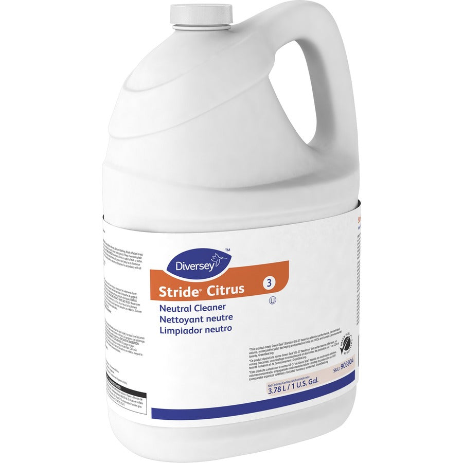 Diversey Stride Citrus Neutral Cleaner - Concentrate - 128 fl oz (4 quart) - Citrus Scent - 4 / Carton - pH Neutral, Non Alkaline, Low Foaming, Rinse-free, Film-free, Kosher - Orange