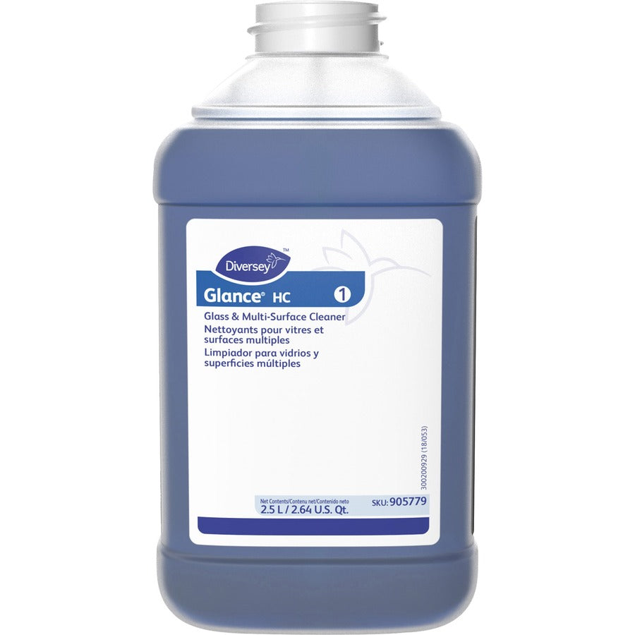Diversey Glance HC Glass/MultiSurface Cleaner - Concentrate - 84.5 fl oz (2.6 quart) - Ammonia ScentBottle - 2 / Carton - Non-streaking, Quick Drying, Streak-free - Blue