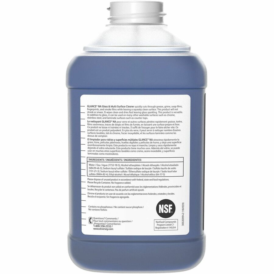 Diversey Glance HC Glass/MultiSurface Cleaner - Concentrate - 84.5 fl oz (2.6 quart) - Ammonia ScentBottle - 2 / Carton - Non-streaking, Quick Drying, Streak-free - Blue
