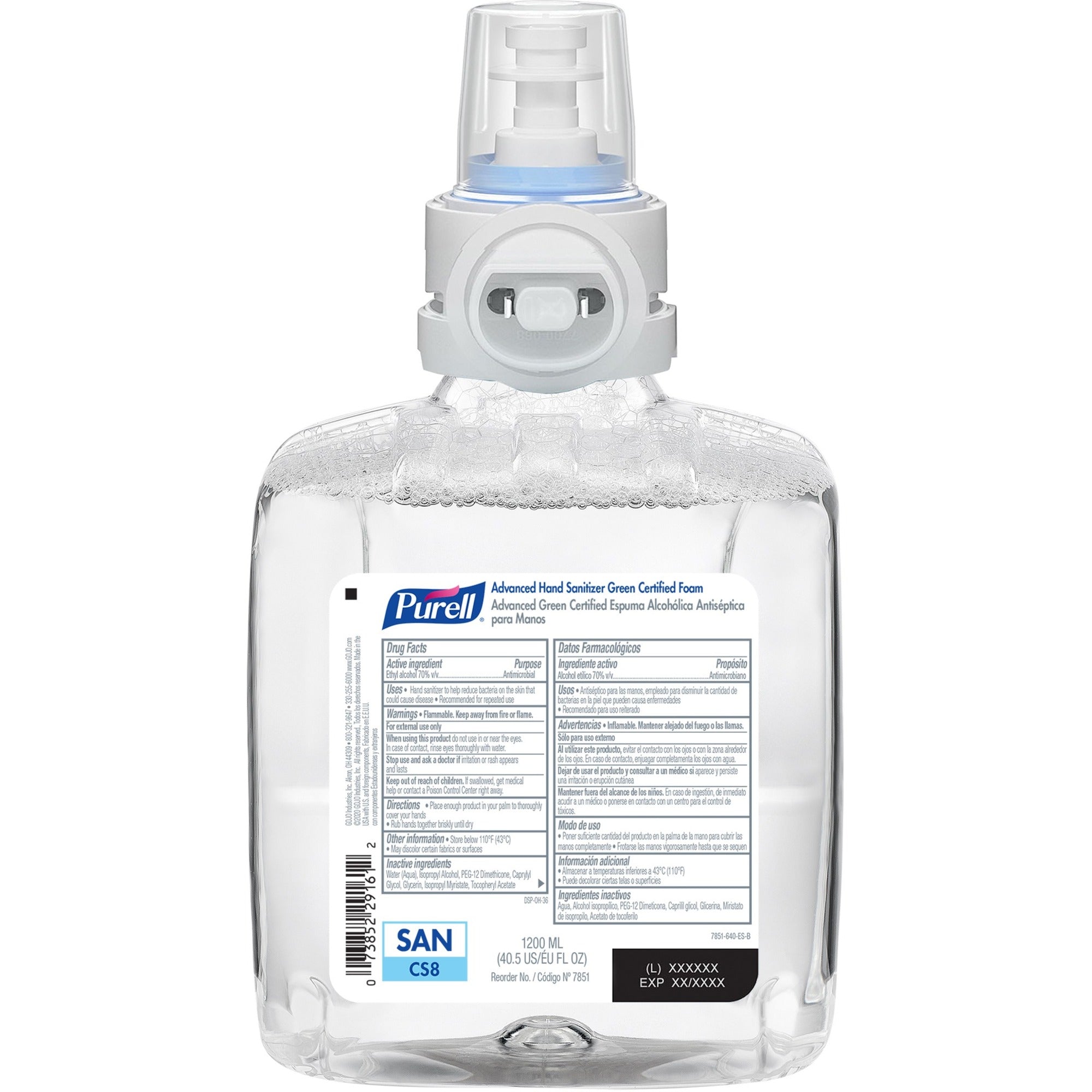 PURELL Hand Sanitizer Foam Refill - 40.6 fl oz (1200 mL) - Dirt Remover, Kill Germs - Hand, Healthcare, Skin - Moisturizing - Fragrance-free, Dye-free, Bio-based - 2 / Carton