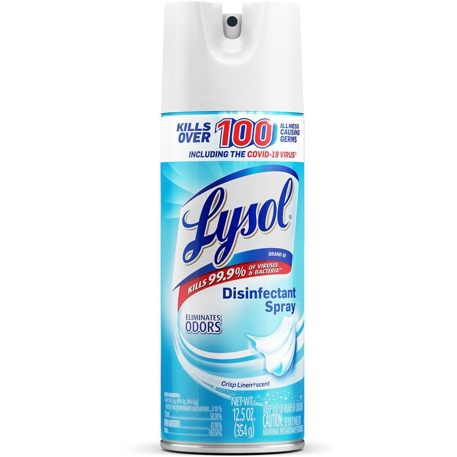 Lysol Crisp Linen Disinfectant Spray - 12.50 oz (0.78 lb) - Crisp Linen Scent - 12 / Carton - Clear