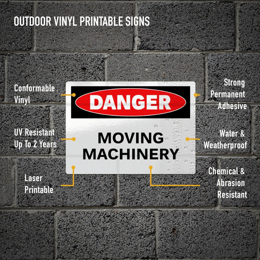 Avery Danger Header Printable Outdoor Vinyl Signs - Waterproof - "DANGER" - 7" Width x 10" Length - Permanent Adhesive - Rectangle - Laser - White - Vinyl - 1 / Sheet - 15 Total Sheets - 15 Total Label(s) - 15 Label - Print-to-the Edge, Permanen