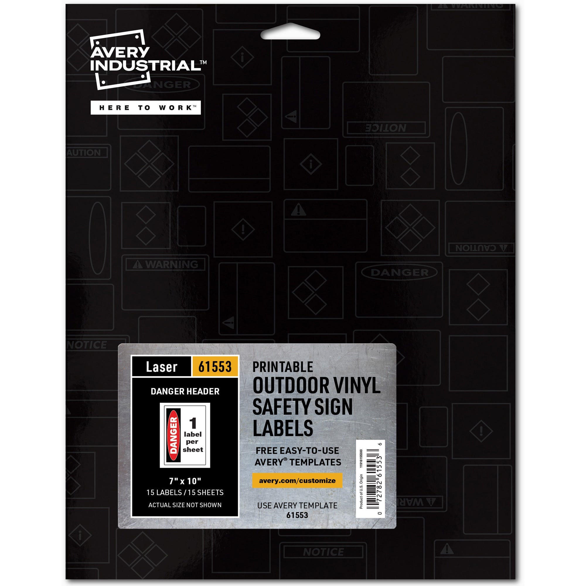 Avery Danger Header Printable Outdoor Vinyl Signs - Waterproof - "DANGER" - 7" Width x 10" Length - Permanent Adhesive - Rectangle - Laser - White - Vinyl - 1 / Sheet - 15 Total Sheets - 15 Total Label(s) - 15 Label - Print-to-the Edge, Permanen