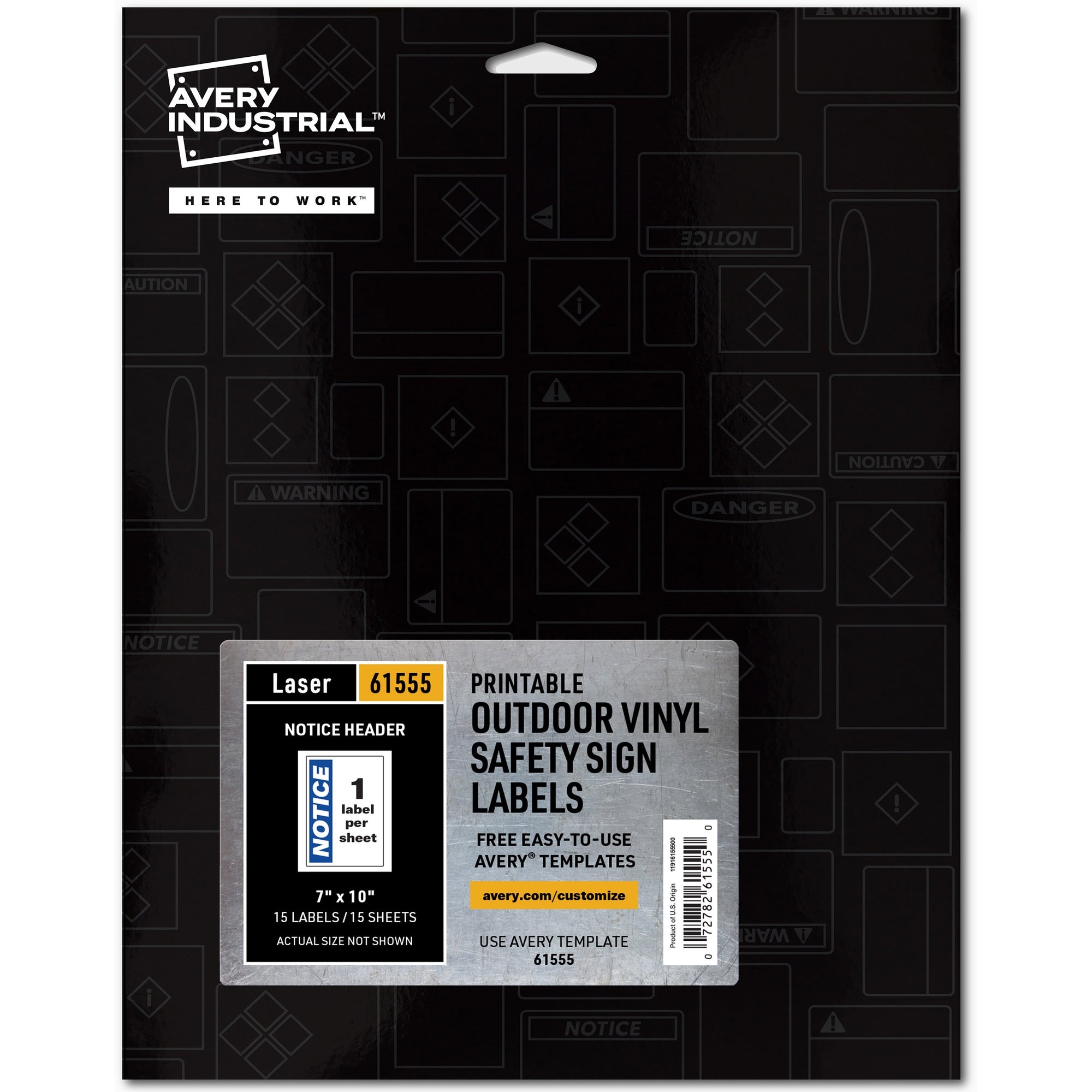 Avery NOTICE Header Self-Adhesive Outdoor Sign - Waterproof - "NOTICE" - 7" Width x 10" Length - Permanent Adhesive - Rectangle - Laser - White - Vinyl - 1 / Sheet - 15 Total Sheets - 15 Total Label(s) - 15 Label - Print-to-the Edge, Permanent A