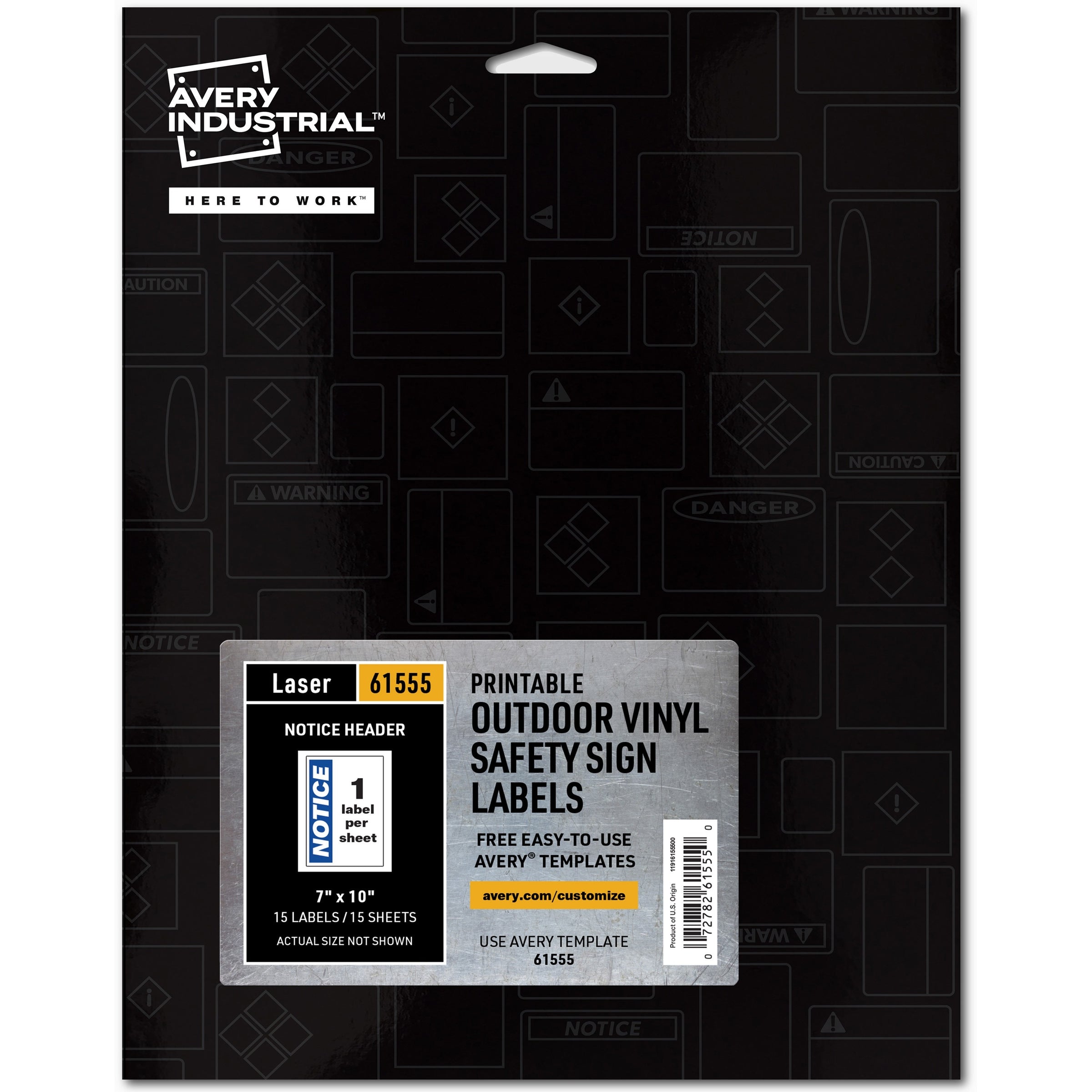 Avery NOTICE Header Self-Adhesive Outdoor Sign - Waterproof - "NOTICE" - 7" Width x 10" Length - Permanent Adhesive - Rectangle - Laser - White - Vinyl - 1 / Sheet - 15 Total Sheets - 15 Total Label(s) - 15 Label - Print-to-the Edge, Permanent A
