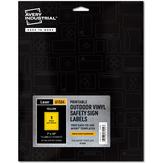 Avery Adhesive Printable Vinyl Signs - Waterproof - 5" Width x 7" Length - Permanent Adhesive - Rectangle - Laser - Yellow - Vinyl - 1 / Sheet - 15 Total Sheets - 15 Total Label(s) - 15 Label - Print-to-the Edge, Permanent Adhesive, Customizable