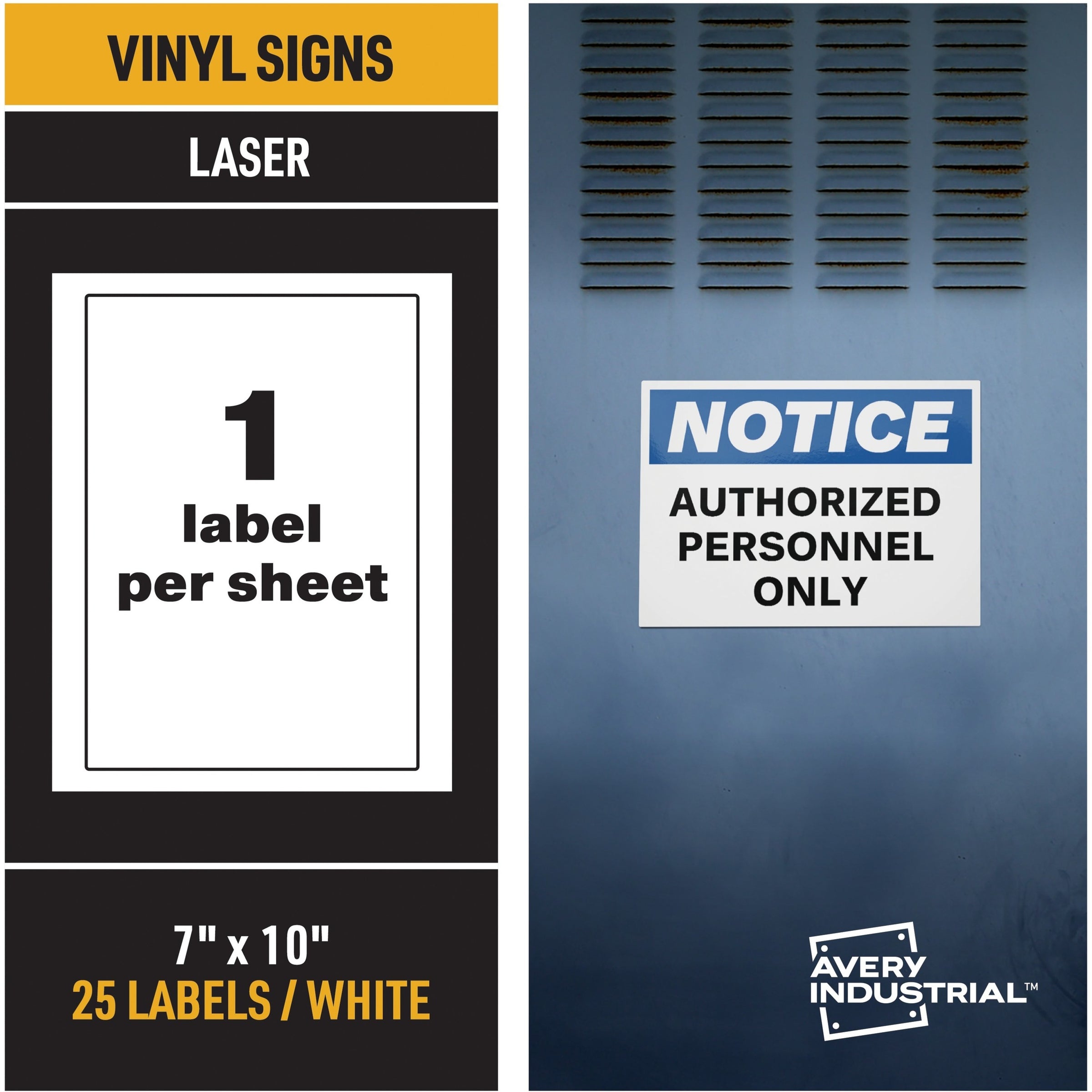 Avery Adhesive Printable Vinyl Signs - Waterproof - 5" Width x 7" Length - Permanent Adhesive - Rectangle - Laser - White - Vinyl - 1 / Sheet - 25 Total Sheets - 25 Total Label(s) - 25 Label - Print-to-the Edge, Permanent Adhesive, Customizable,