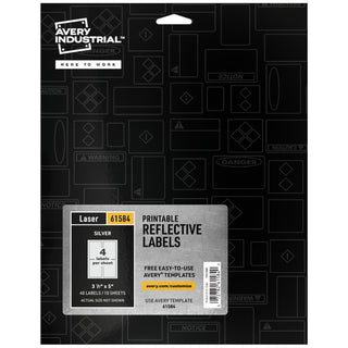 Avery Reflective Sign Labels - 3 1/2" Width x 5" Length - Permanent Adhesive - Rectangle - Laser - Silver - Film - 4 / Sheet - 10 Total Sheets - 40 Total Label(s) - 40 Label - Water Resistant