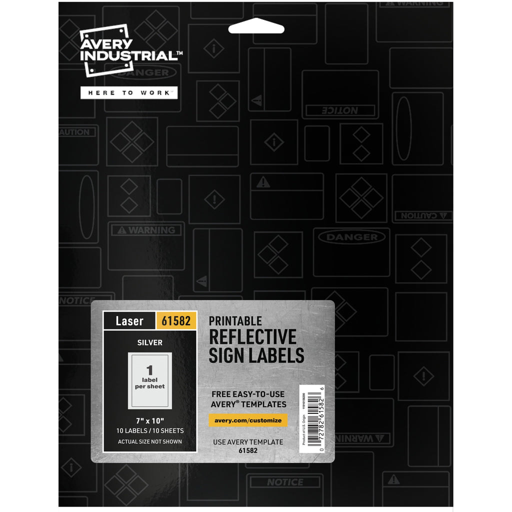 Avery Reflective Sign Labels - 7" Width x 10" Length - Permanent Adhesive - Rectangle - Laser - Silver - Film - 1 / Sheet - 10 Total Sheets - 10 Total Label(s) - 10 Label - Water Resistant