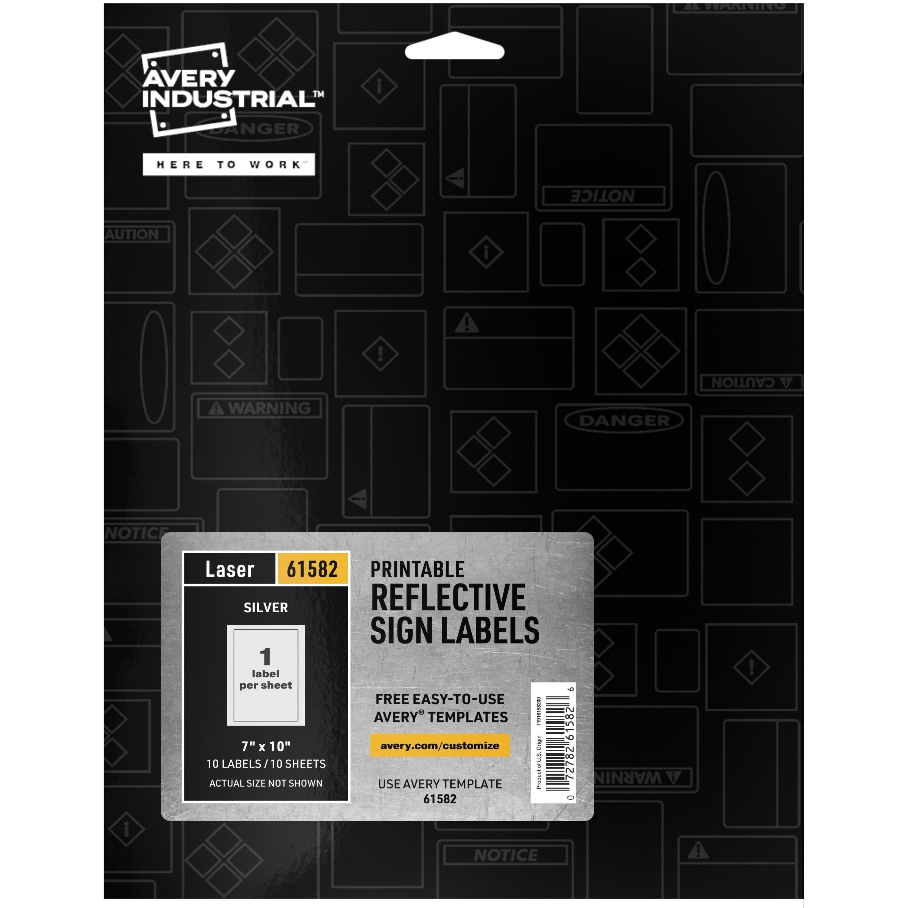 Avery Reflective Sign Labels - 7" Width x 10" Length - Permanent Adhesive - Rectangle - Laser - Silver - Film - 1 / Sheet - 10 Total Sheets - 10 Total Label(s) - 10 Label - Water Resistant