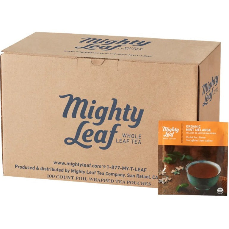 Whole Leaf Tea Pouches, Organic Mint Melange, 15/Box