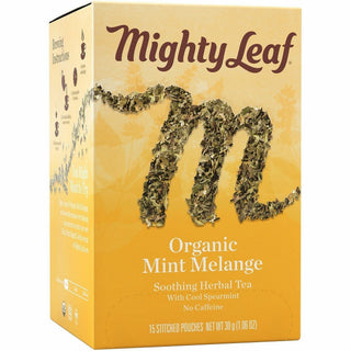 Whole Leaf Tea Pouches, Organic Mint Melange, 15/Box