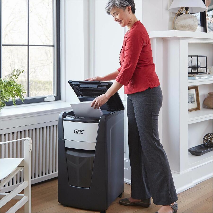 GBC AutoFeed+ Small Office Shredder, 230X, Super Cross-Cut, 230 Sheets - Continuous Shredder - Super Cross Cut - 10 Per Pass - for shredding Credit Card, Paper Clip, Staples, Paper - P-4 - 30 Minute Run Time - 16 gal Wastebin Capacity - Black