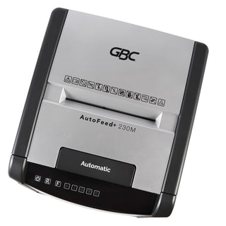 GBC AutoFeed+ Small Office Shredder, 230M, Micro-Cut, 230 Sheets - Continuous Shredder - Micro Cut - 8 Per Pass - for shredding Credit Card, Paper Clip, Staples, Paper - P-5 - 30 Minute Run Time - 16 gal Wastebin Capacity - Black